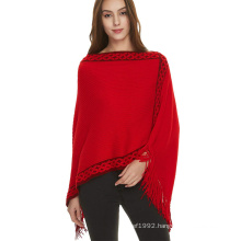 Amazon Hot Custom Winter Women's Crisscross Embroidered Cashmere Wool Towel Mexican poncho Sweater Stylish Fringe Cape Shawls